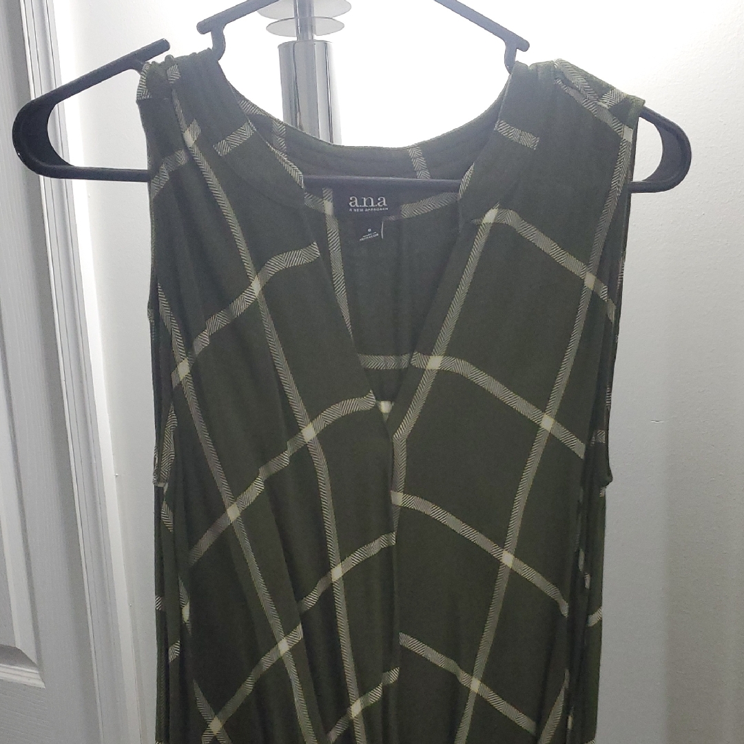 A.N.A Dark Green Checkered Women's Blouse